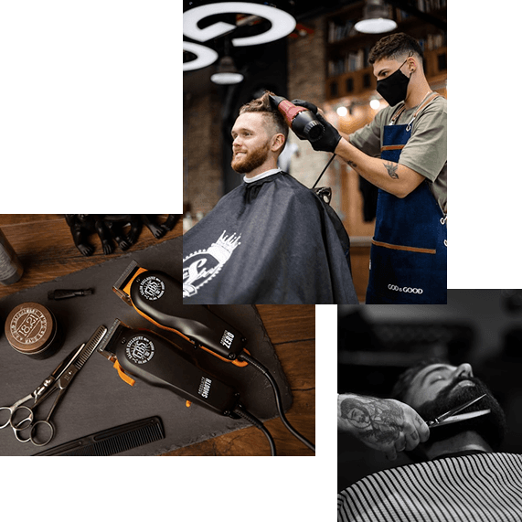 Interior da barbearia com cadeiras e espelhos